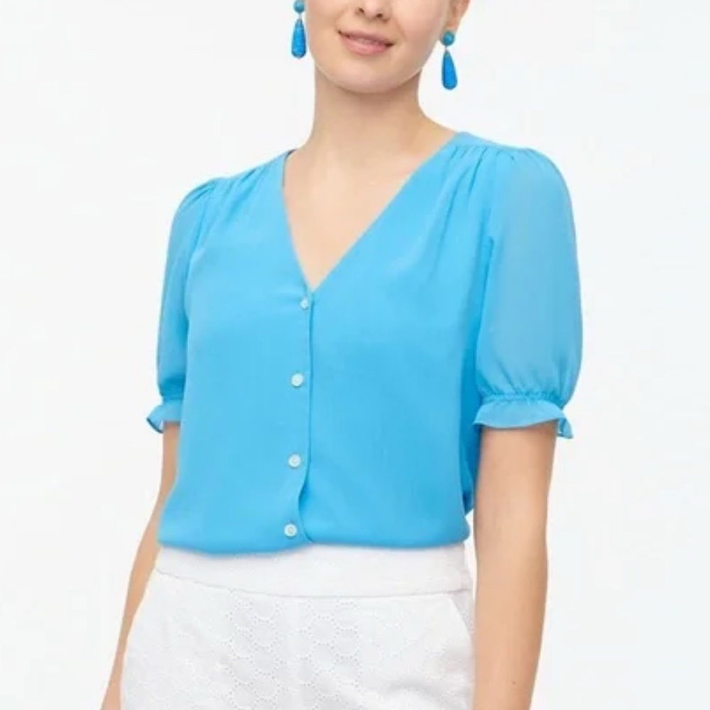 J.Crew Bright Blue Button-Front Blouse – Size Small